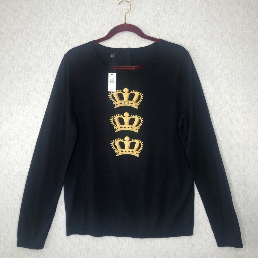 NWT Talbots Women's L Triple Crown Sweater Navy Lightweight Long Sleeve